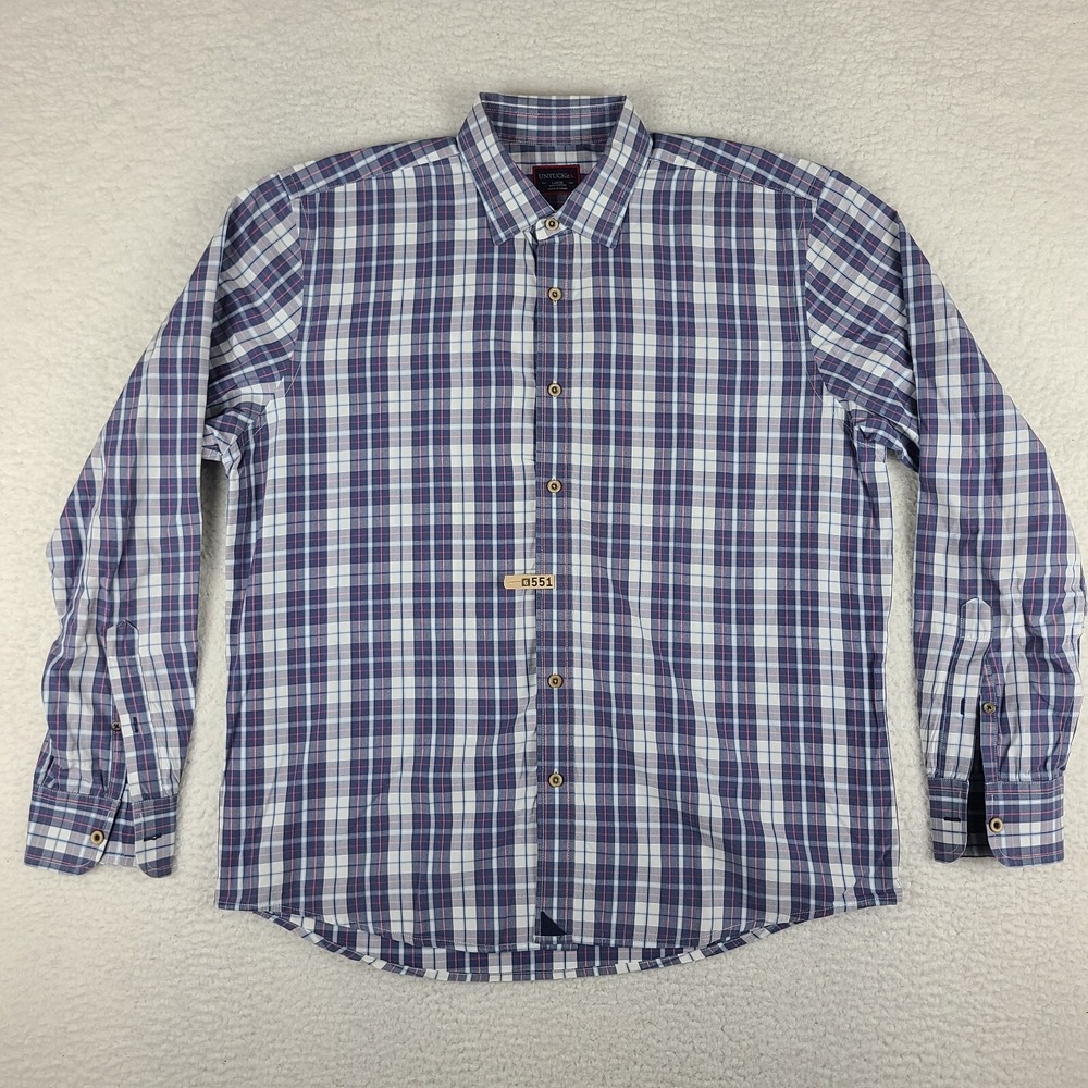 UNTUCKit Shirt Mens Large Blue Purple Plaid 100% Cotton Dress Button Up